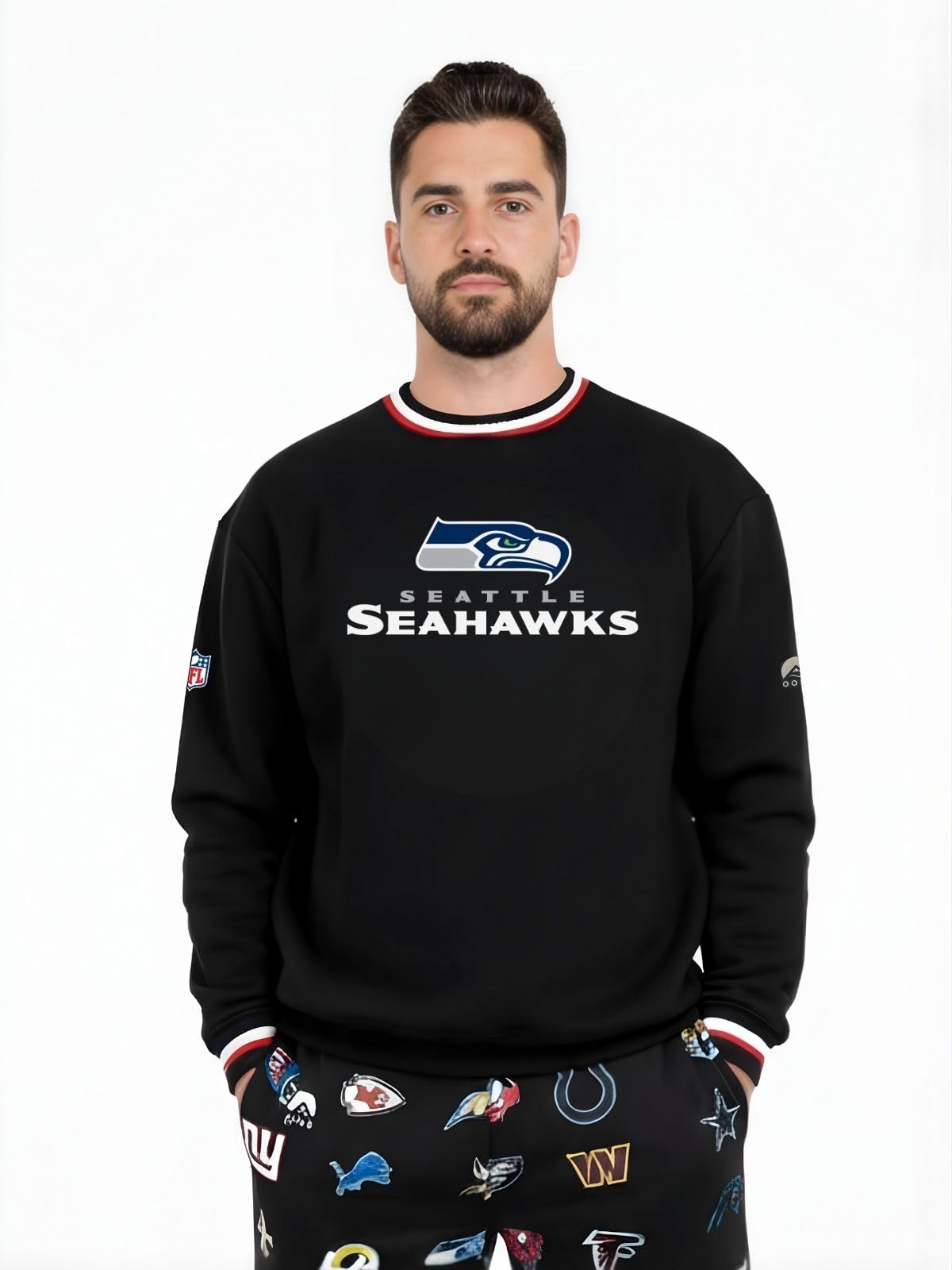OOSC Mens Seattle Seahawks Sweatshirt, Black, 3XL EU