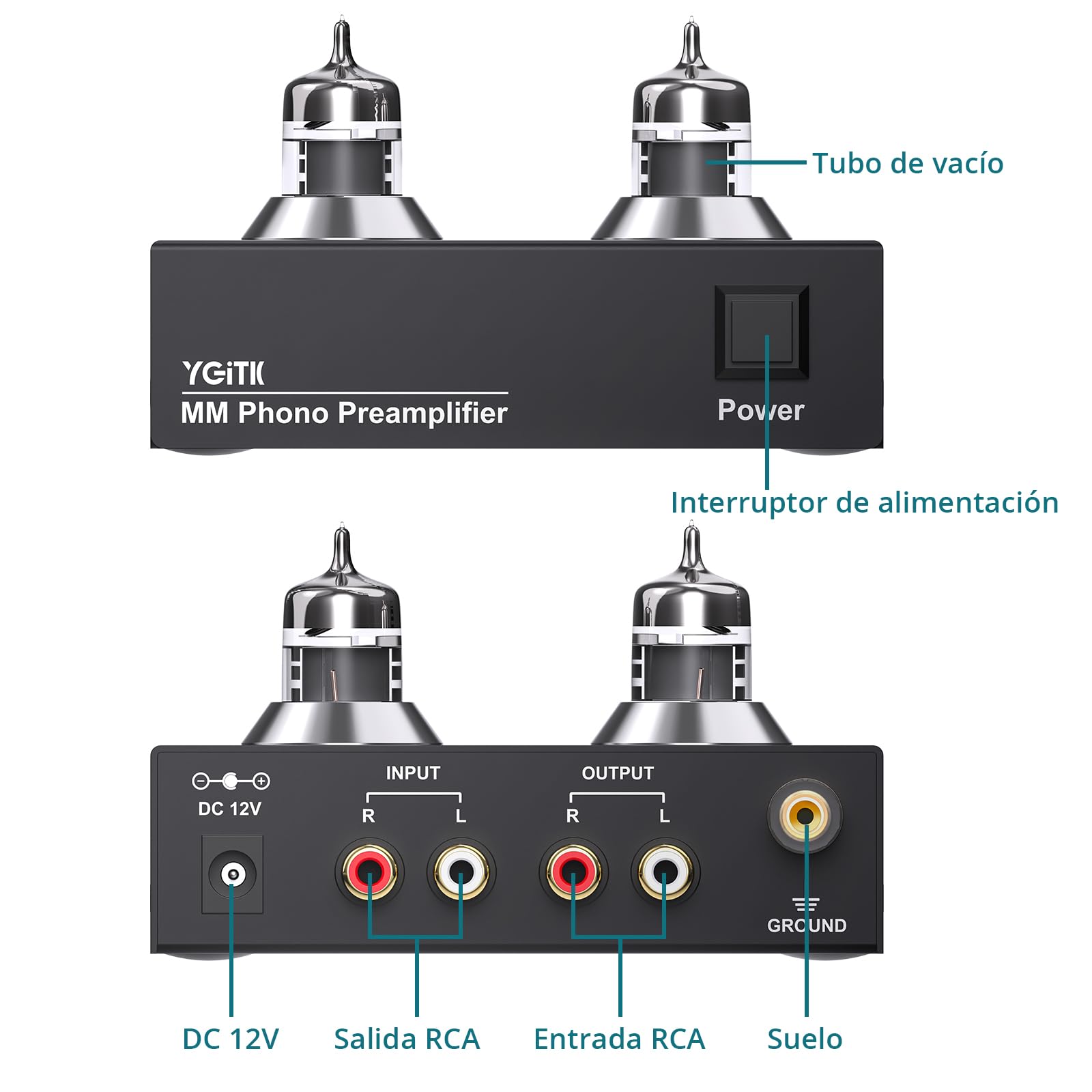 Preamplificador de Fono de Válvulas de Vacío para Tocadiscos MM Preamplificador de Giradiscos Audio Hi-Fi Stereo con Interfaz Chapada en Oro para Altavoces Computadora