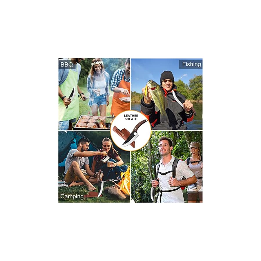 Bicico Butcher Knife, Viking Knife with Sheath, Japanese Hand Forged Meat Cutting Chef Cleaver Portable Survival Bushcraft Belt Knife, Ultra Sharp Kitchen Knife for Outdoor Camping Hunting BBQ