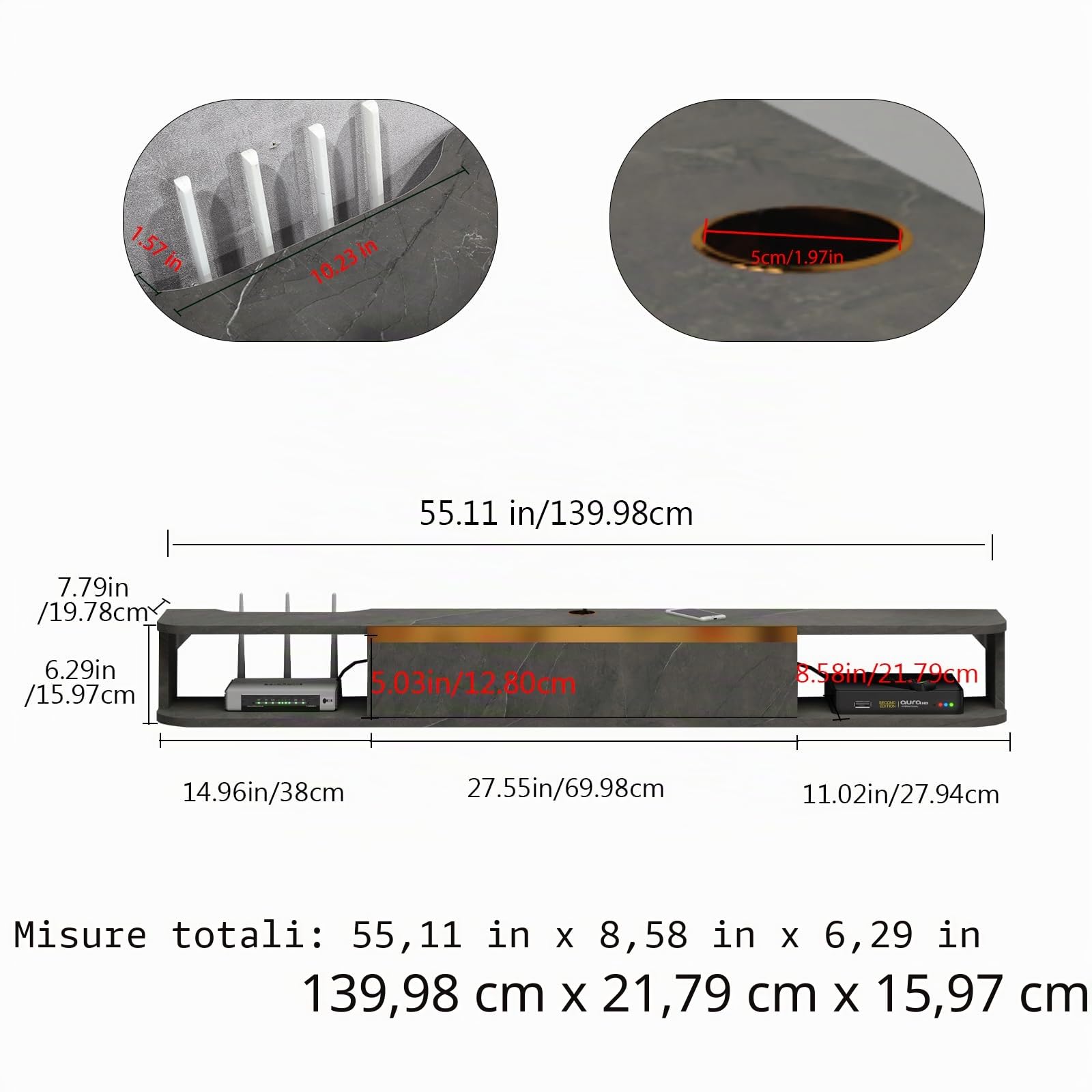 Pmnianhua Mobile TV sospeso, mensola TV galleggiante, supporto per TV galleggiante fissato al muro centro di console multimediale di intrattenimento grande armadio per ufficio a casa (grigio scuro)