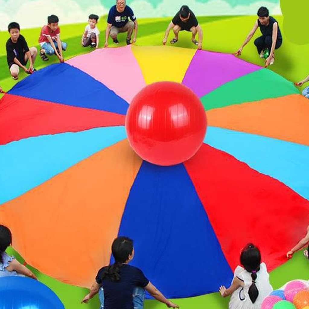Play Parachute, Kids Play Parachute Reinforced Double Seams Proper Selection of Matching Colors for Kids Cooperative Team Building Games Outdoor Playground Activities(5 * 5M)