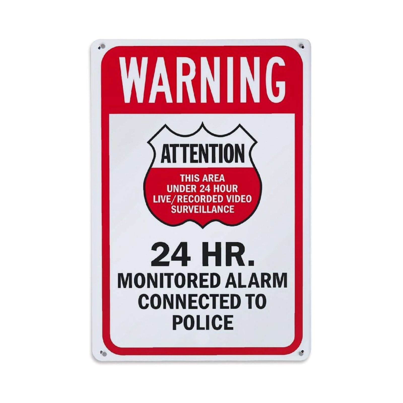 Warning Attention Surveillance Alarm Police Retro Metal Tin Sign, Vintage Decor Art Poster for Bar, Home, Man Cave, Kitchen, Laundry Room Gift 8x12Inch