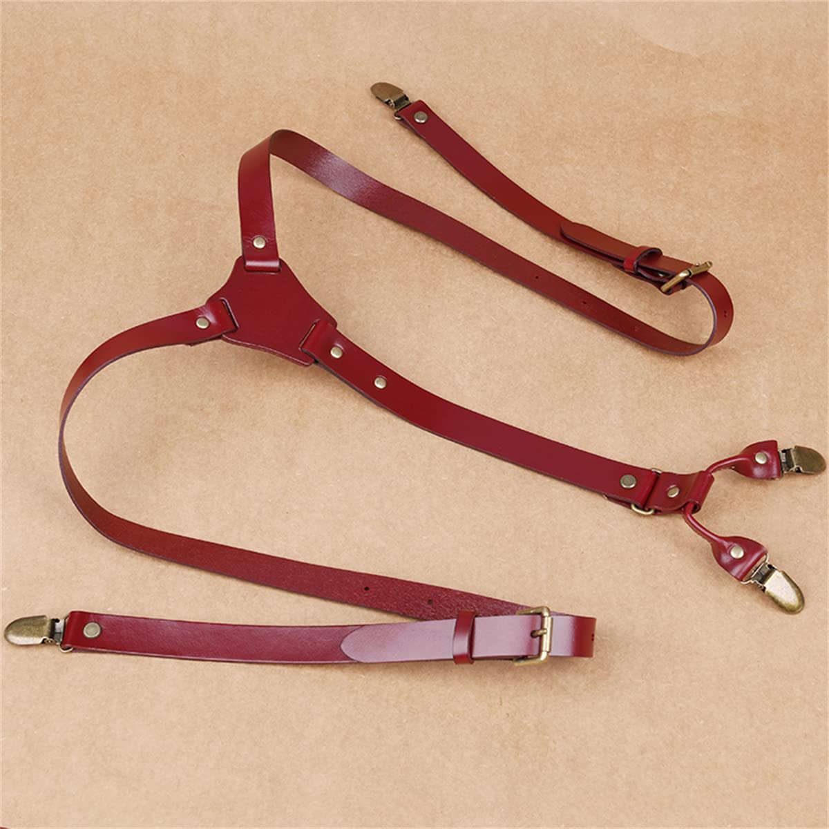 Tirantes de Cuero Estilo Antiguo para Hombre, Tirantes Ajustables con diseño en Forma de Y en la Espalda con 4 Clips de Metal, Clip Resistente, Tirantes para Pantalones para Hombre