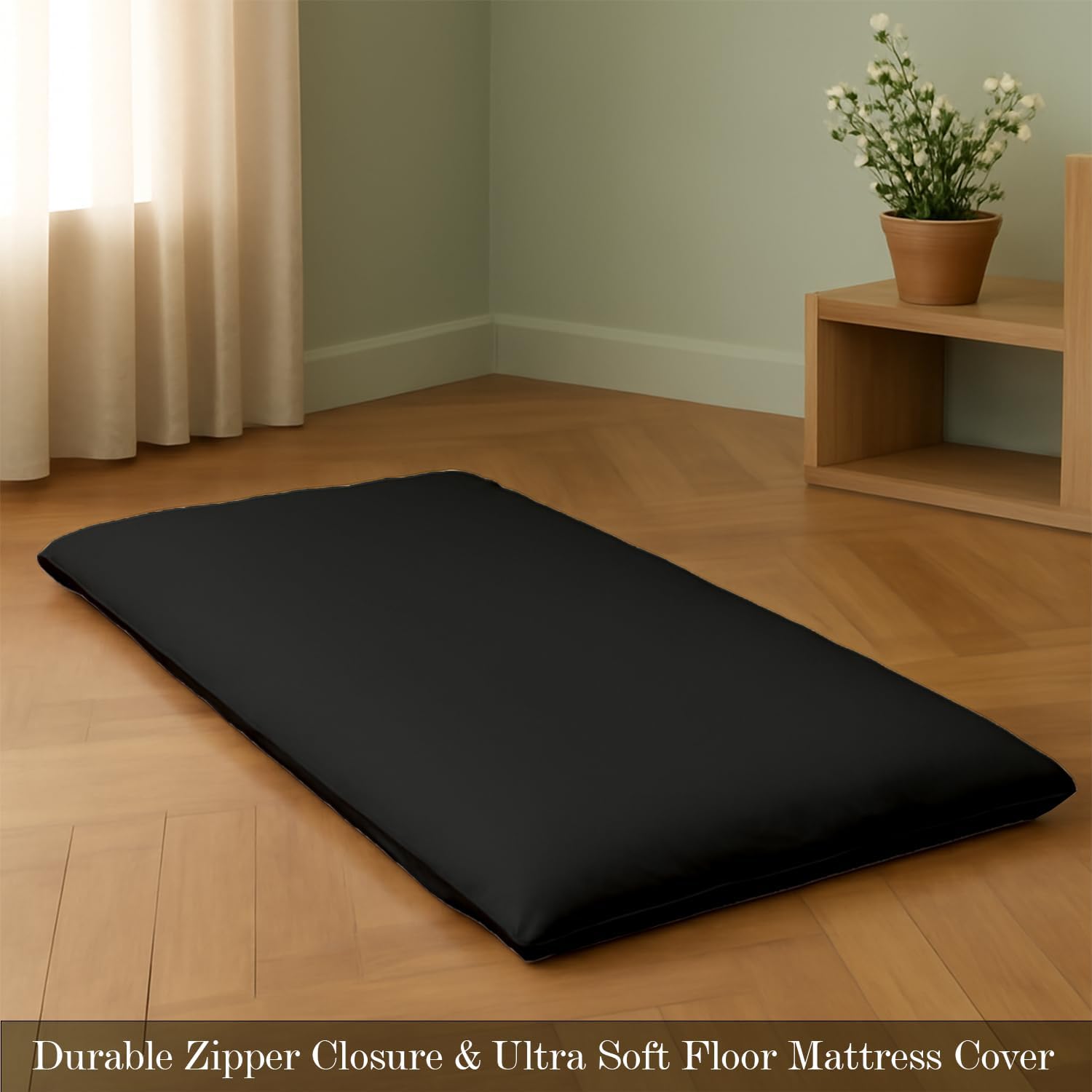Yarns of Cotton Twin XL Size Japanese Zippered Futon Covers - Microfiber Floor Mattress Cover for Traditional Japanese - Super Soft Couch Slipcovers Floor Mats Sofa Protector, for Pets & Kids, Black