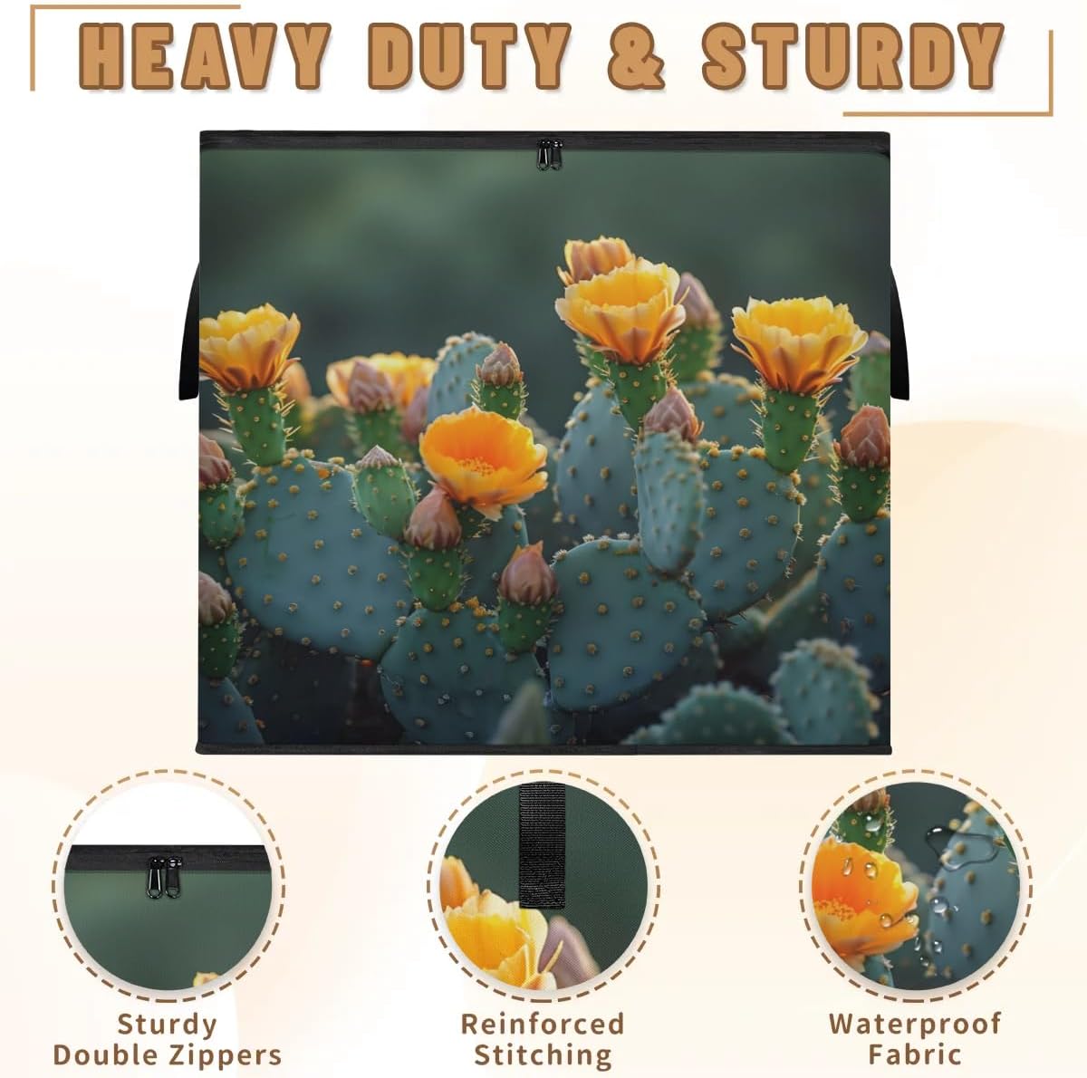 Honeybaby 214L Extra Large Comforter Storage Bag Cactus Flower Storage Totes with Lids Waterproof Closet Organizer Folding Blanket Storage Bags for Clothes Bedding Pillows