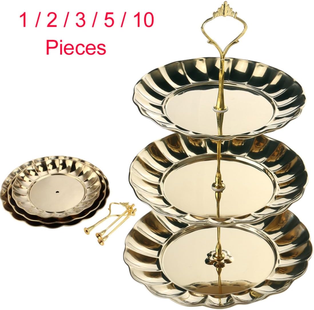 BESTYASH Tiered Stainless Steel Fruit Plate Stand for Cookies Nuts