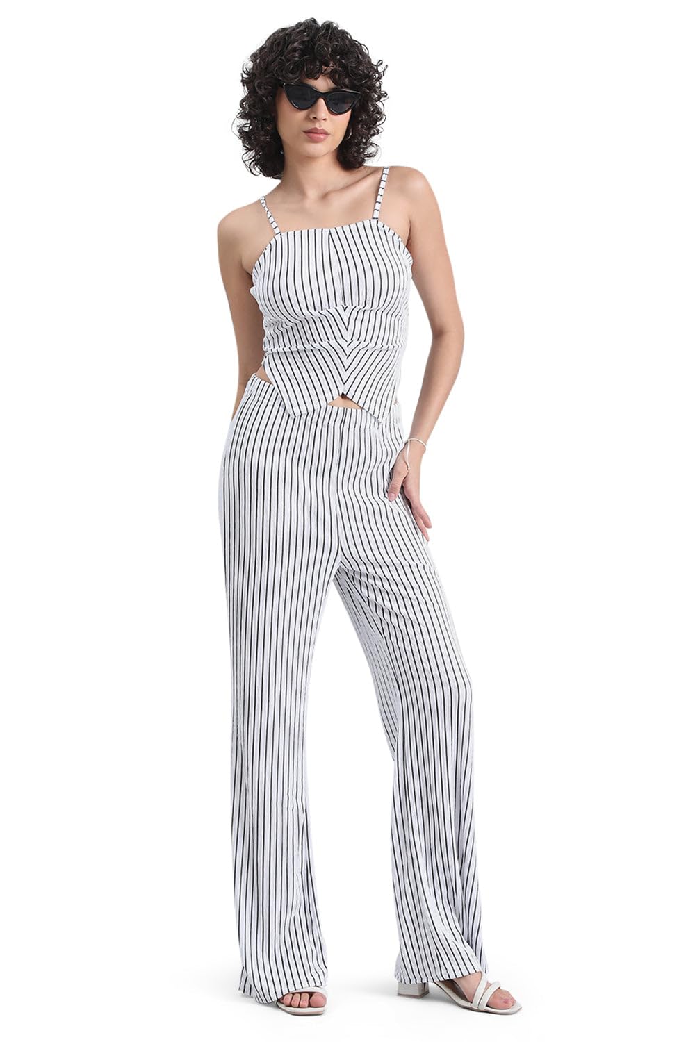 showoffff Edition Women's Striped White Top and Trouser Co-Ords Set-CHN-3671_White_XS-picture-58
