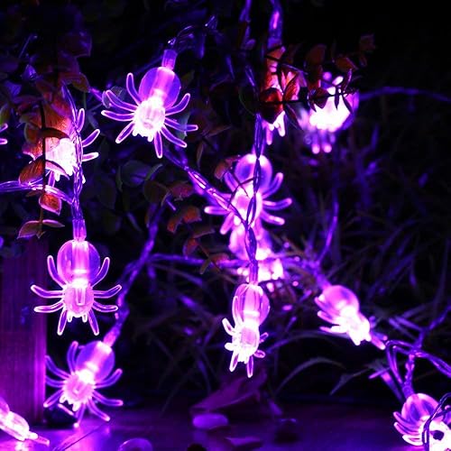 Miniatura 2 de Toodour Luces de araña para decoración de Halloween, impermeables, 15.25 pies, 30 luces LED alimentadas por pilas para decoración de Halloween