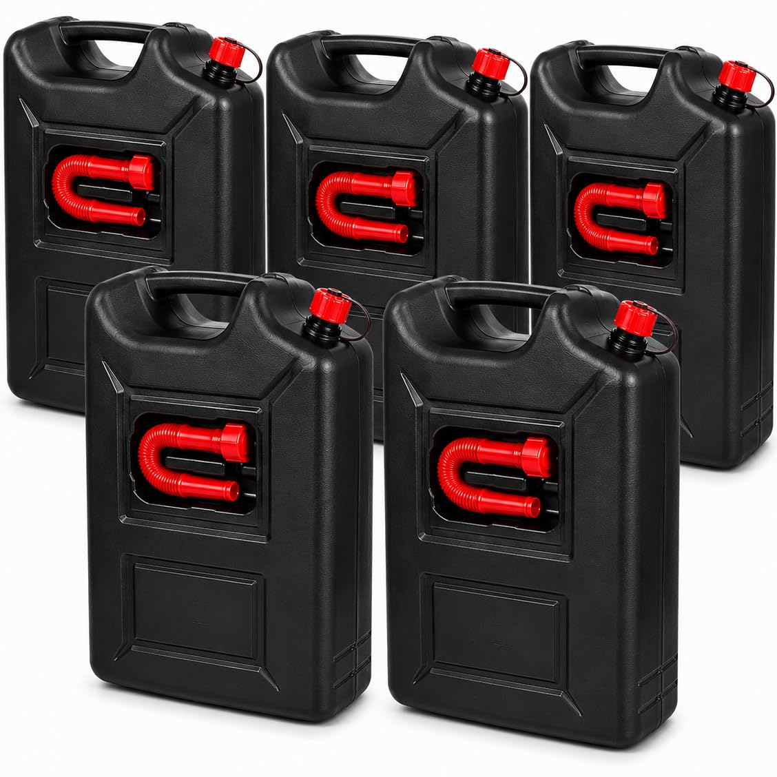 5x Benzinkanister 20L SCHWARZ Kunststoff Dieselkanister Reservekanister Kraftstoffkanister 20 Liter Kanister, Wasserkanister für Benzin Diesel Wasser AdBlue, 20-Liter-Kanister Ausgießer Petrol Can, A
