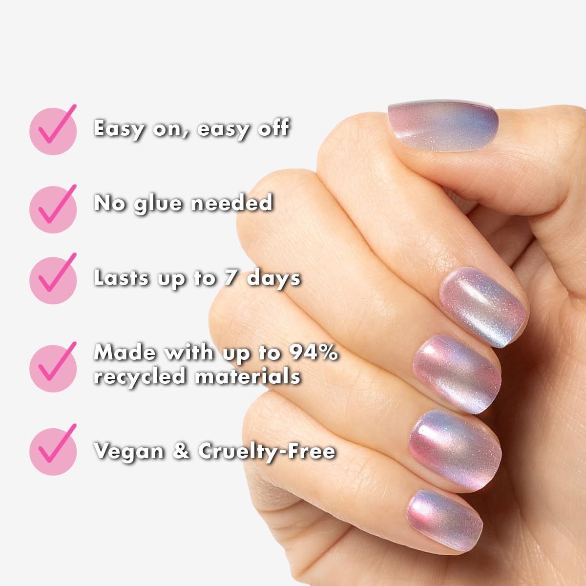 Olive & June Effects Super Stick Mani Press On Nails | No Glue Needed | 32 Tab Nails, 16 Sizes | Non-Toxic Easy On-Off Non-Damaging Real Look | 7-Day Wear | Extra Short, Squoval | Fairy Velvet