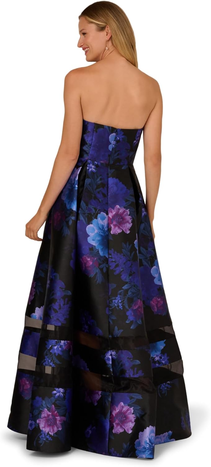 Adrianna Papell Strapless Floral Mikado Illusion Ballgown