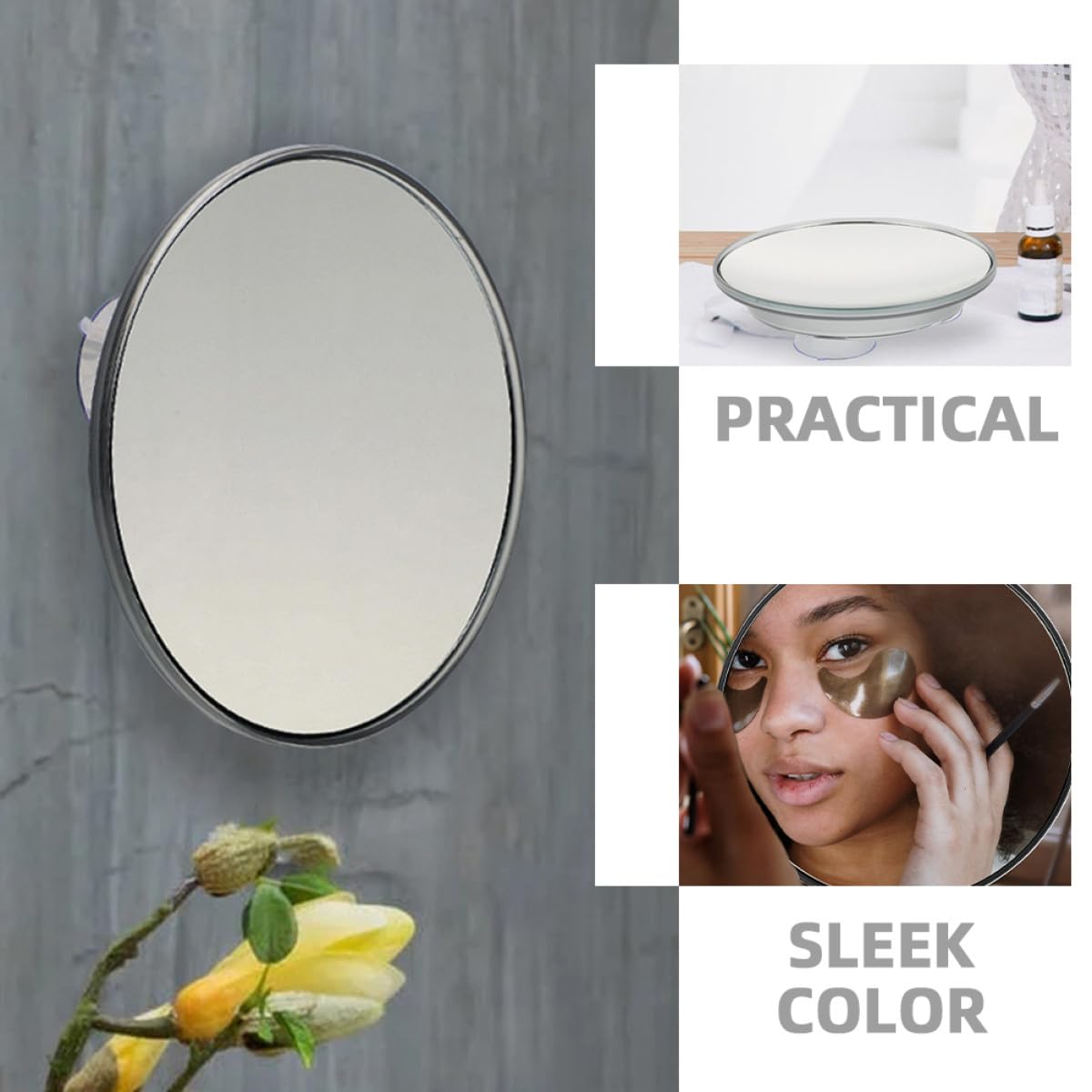 Abaodam Espejo y Ángulo de Visión Amplio 30x Fácil Instalación con Ventosa para Baño de Aumento en Material Plata y Acrílico para Maquillaje