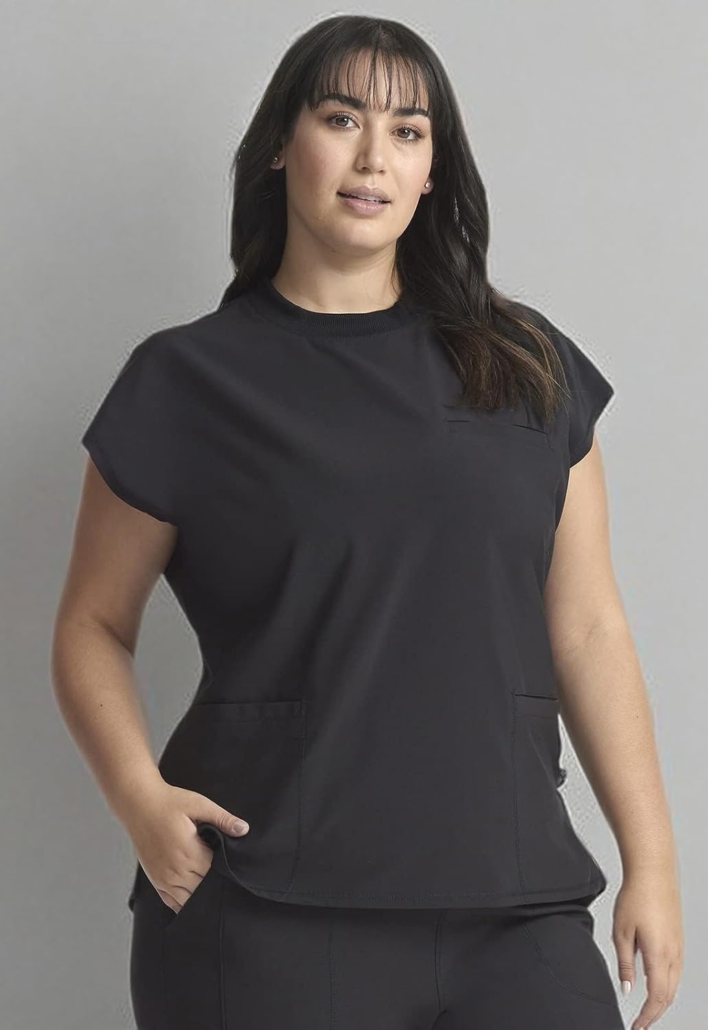 Cherokee Infinity Womens Mock Neck Scrub Top, 4 Pockets, Dolman Sleeves, Rib-Knit Back Panel Stylish Medical Top - CK742A