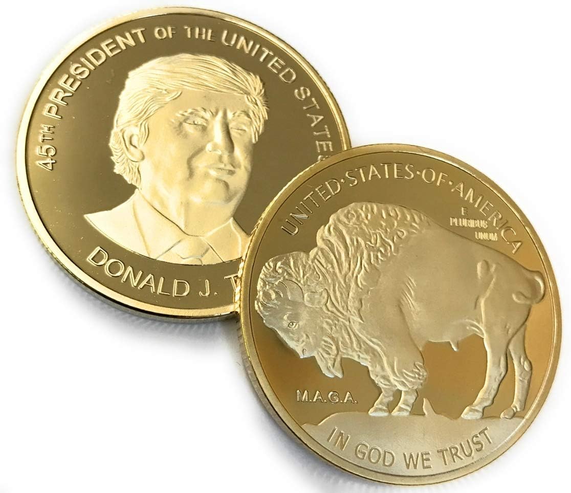 Aizics Mint Donald Trump Buffalo Round Coin - President Donald Trump Commemorative 24kt Gold Plated Collectible Coin. 38mm POTUS - MAGA -
