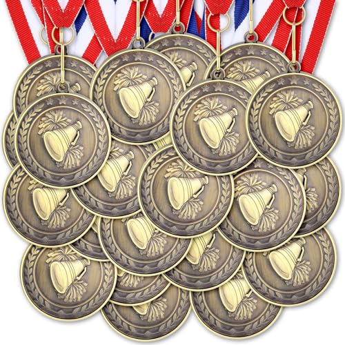 Loetere 60 Pcs Sports Award Medals Bulk 2 Inch Bronze Trophies with Neck Ribbons Football Basketball Baseball Soccer Cheerlead Winner Medal for Team Gift Sport Party Games Prize Supply(Cheerleading)