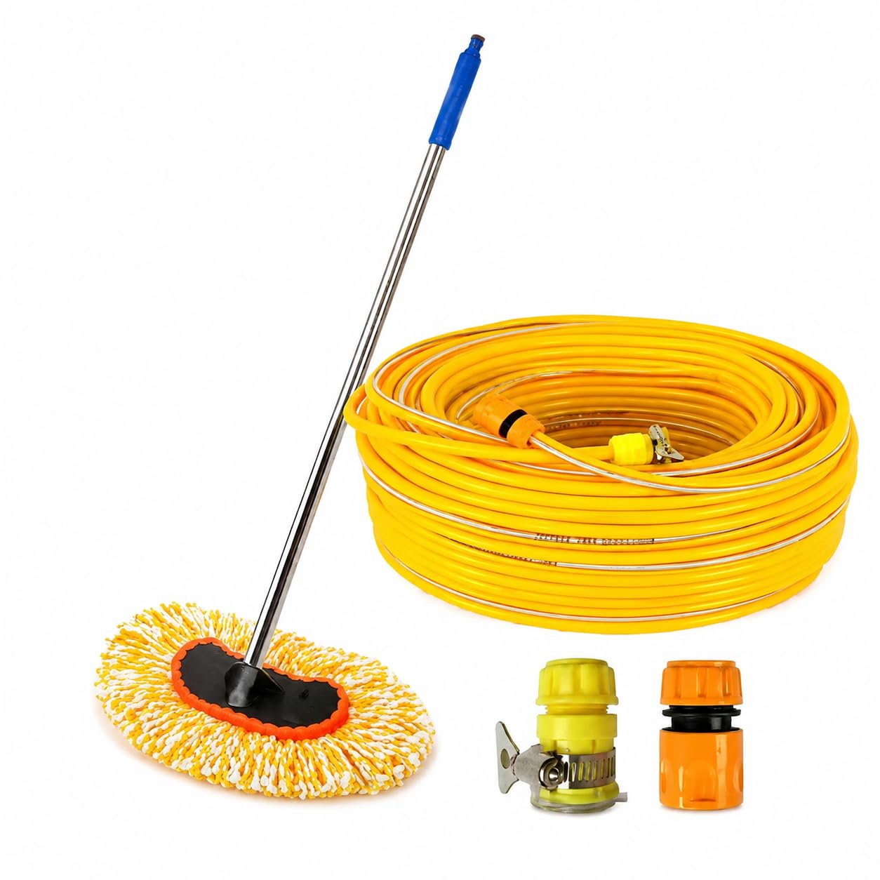 Lot 1 Mop de Lavage de Voiture à Passage d'eau, 2 raccords Rapides + Tuyau d'eau de 10 m, Manche télescopique, adapté pour SUV et Camping-Car