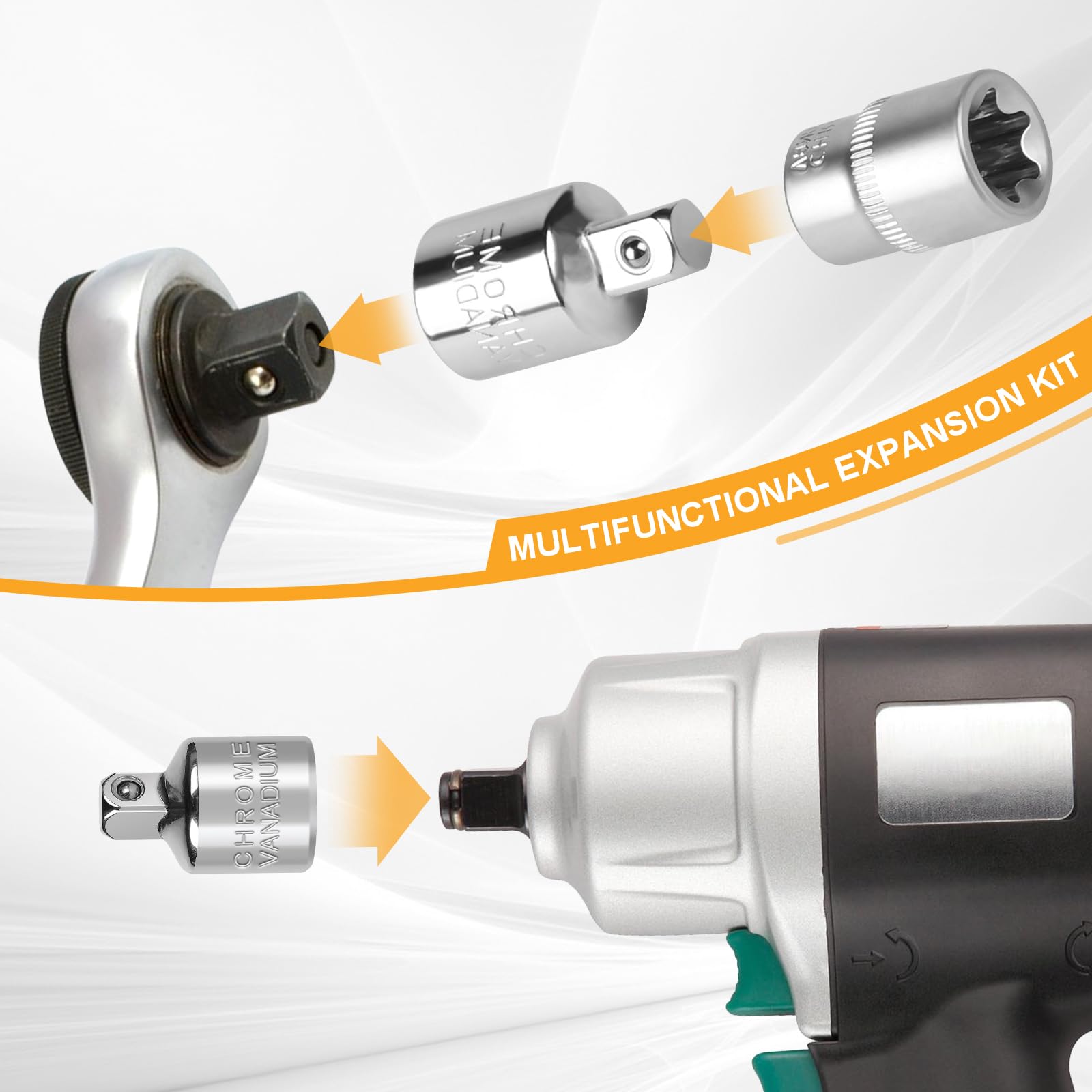 CCLIFE Dopsleutel Adapter 6-Delige, Crv-Staal 1/4 tot 3/8, 3/8