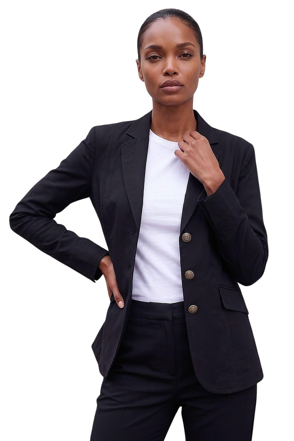 Roman Women's Black Button Detail Stretch Blazer In | : Size 16