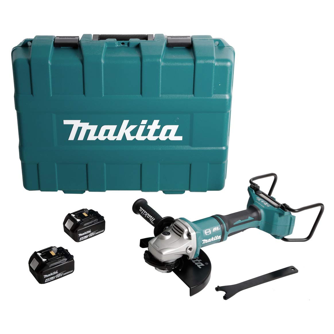 Makita DGA 900 MKX2 szlifierka kątowa z akumulatorem litowo-jonowym 36 V/2 x 18 V, bezszczotkowa 230 mm w walizce transportowej + 2 x akumulatory 4,0 Ah – bez ładowarki