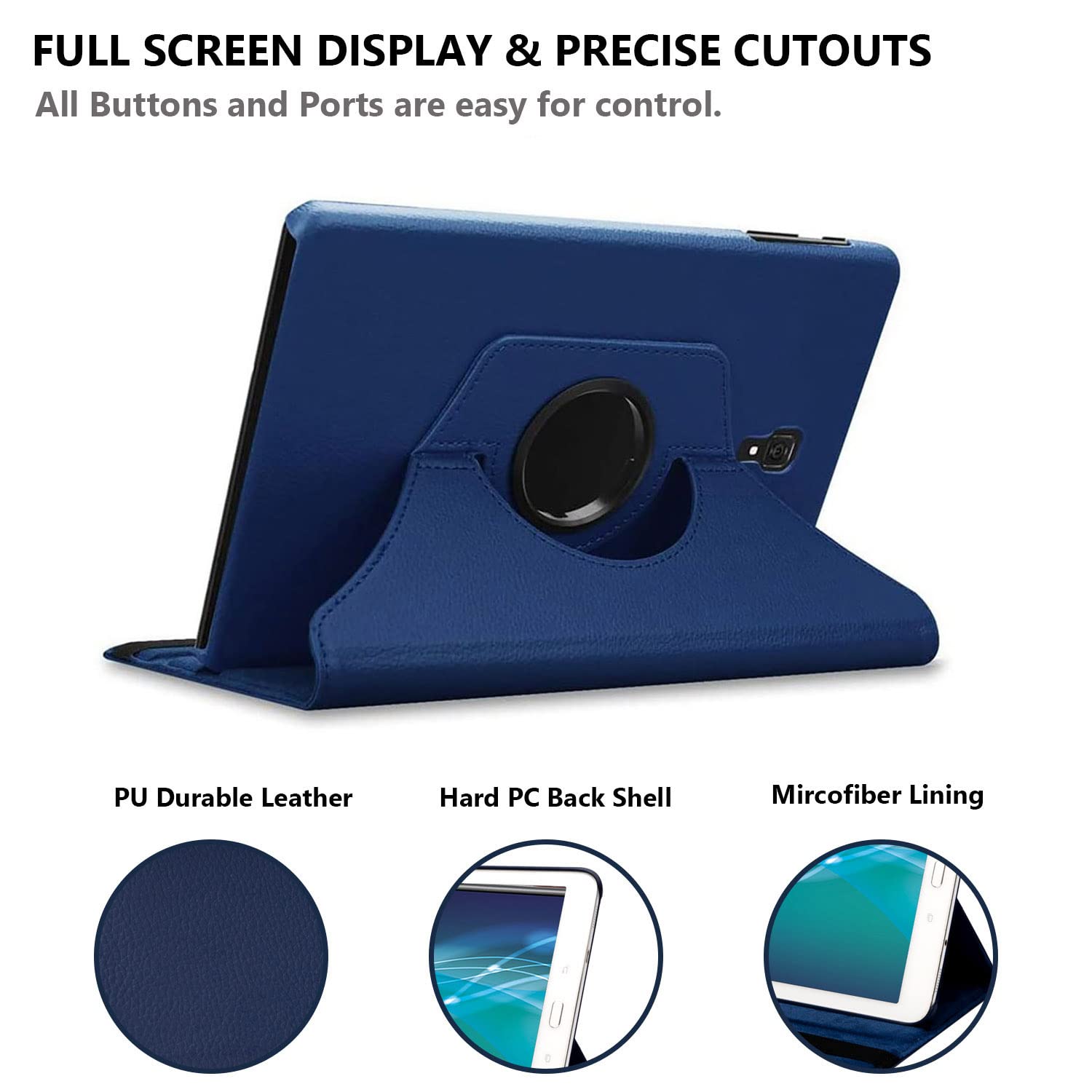Étui Housse Coque pour Samsung Galaxy Tab A 8.0 2017 Tablet (SM-T380 SM-T385) - 360 degrés Rotation Full Protection Kickstand Case Cover,avec Un Stylo,Écran Film (Deep Blue)