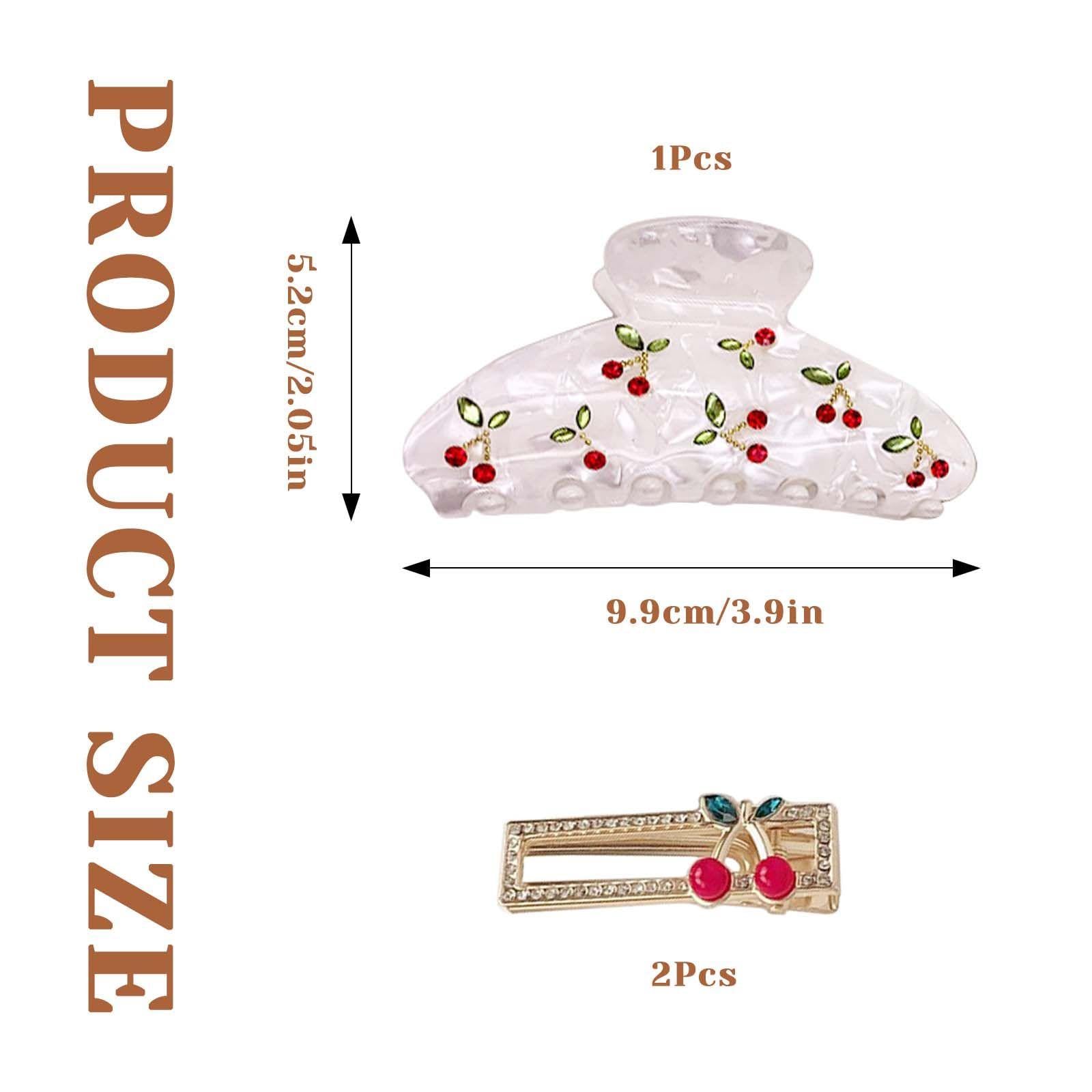 1 Piece Of Cherry Hair Clip, 2 Pieces Of Cherry Side Clip, Flash Diamond Gripper, Fixed Anti-Slip Clip - Image 2