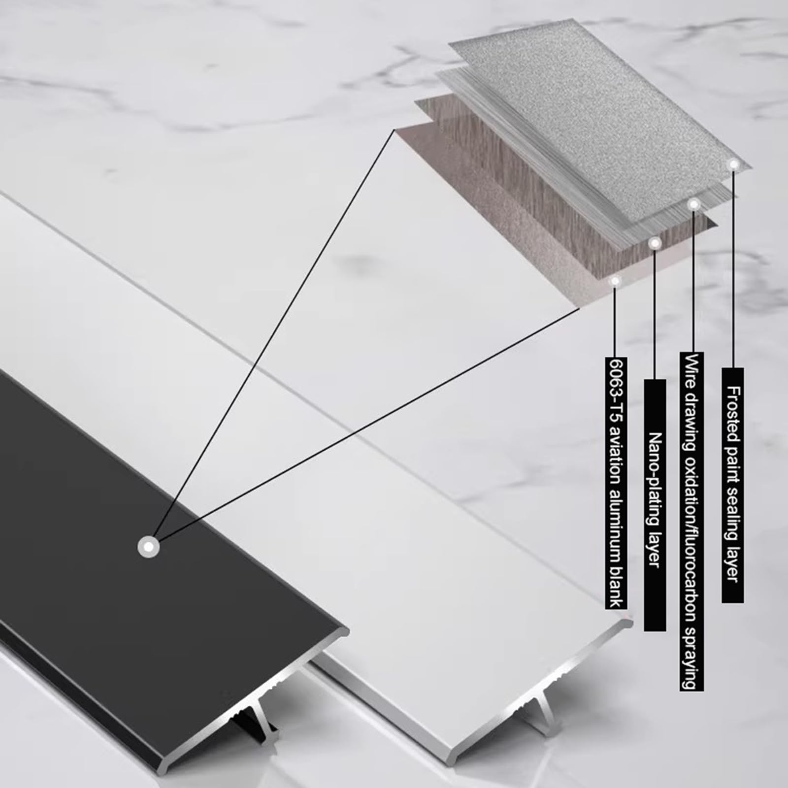 formowania i przemiany podłogi, aluminiowe paski pokrywają podłogę do łączenia szczelin dywanów, płytek podłogowych (srebrne, 0,6 cm)