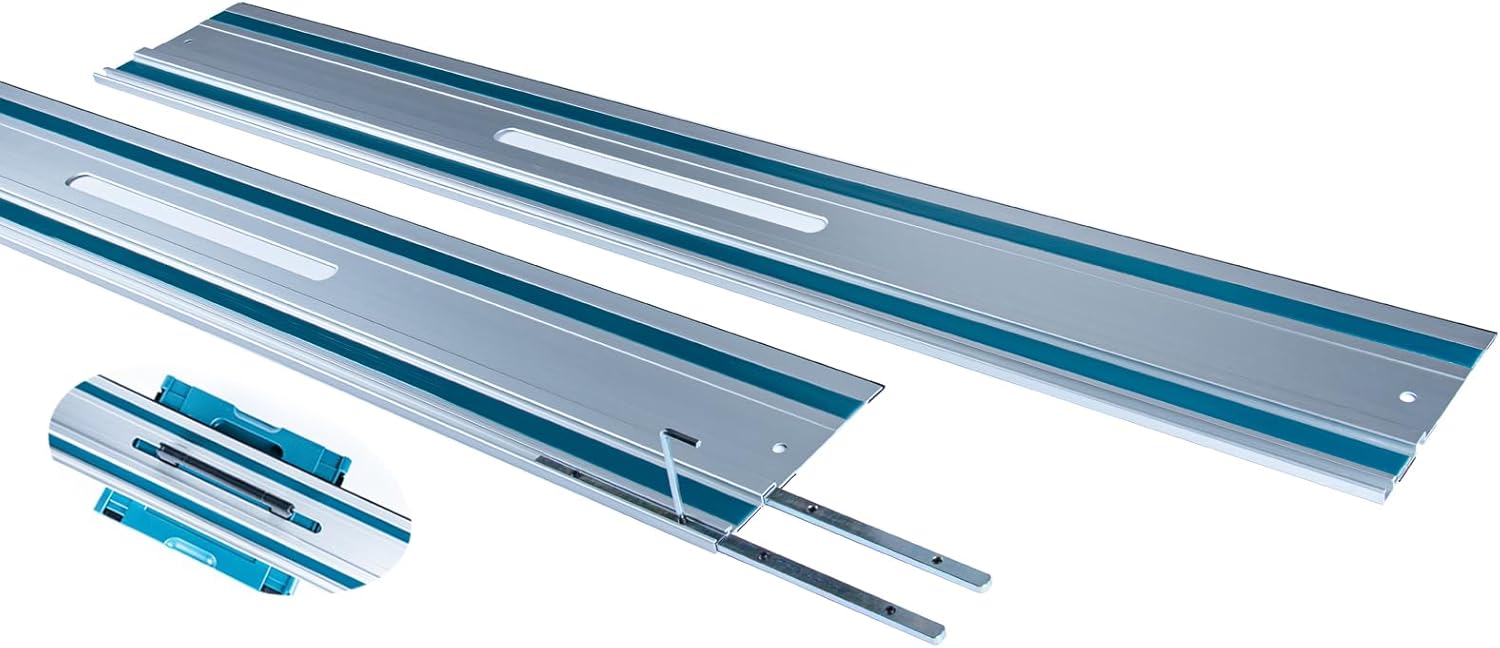 110” Track Saw Guide Rail Joining Kit - 2x55” Rails with Connectors & Splinter Guards, Compatible with Makita SP6000J and Similar Plunge Saws