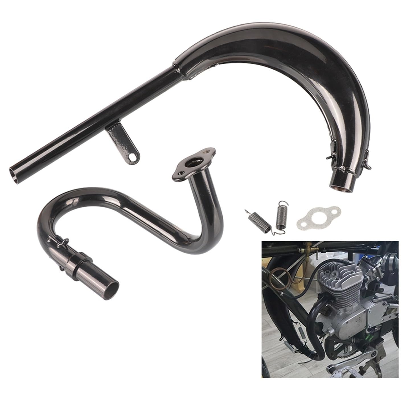 Silenciadores Traseros Escape Silenciador de Escape Tubo Dividido para Motocicleta, Motor Gasolina, Bicicleta motorizada, Piezas para 2 Tiempos, 50 CC, 66, 80 y 100
