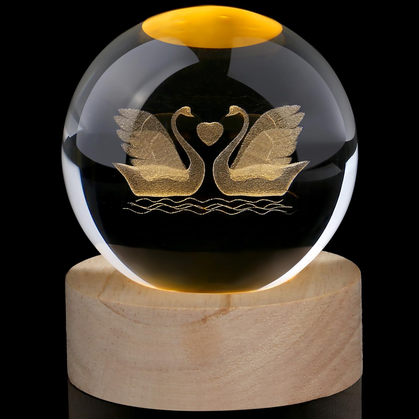 AWARDSEN 3D Crystal Ball Double Swan Ornaments Wedding Gifts for Couple Swan Glass Paperweight Wedding Crystal Gifts for Women Home Decorations