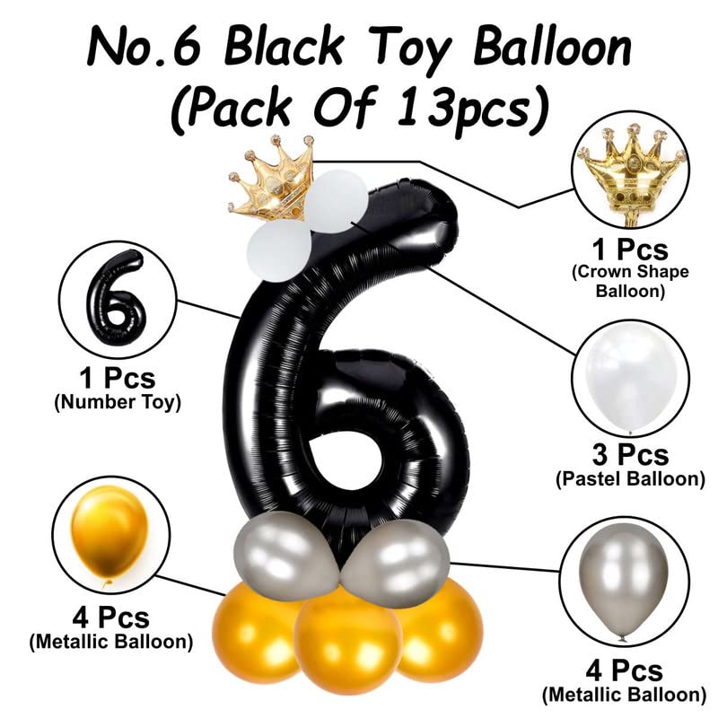 Image of Black 32 Inches Numbers 6 Shape Large Big Foil Helium Balloons For Party Decorations In Happy Birthday Anniversary Office Items Materials Set Pack,1 Piece