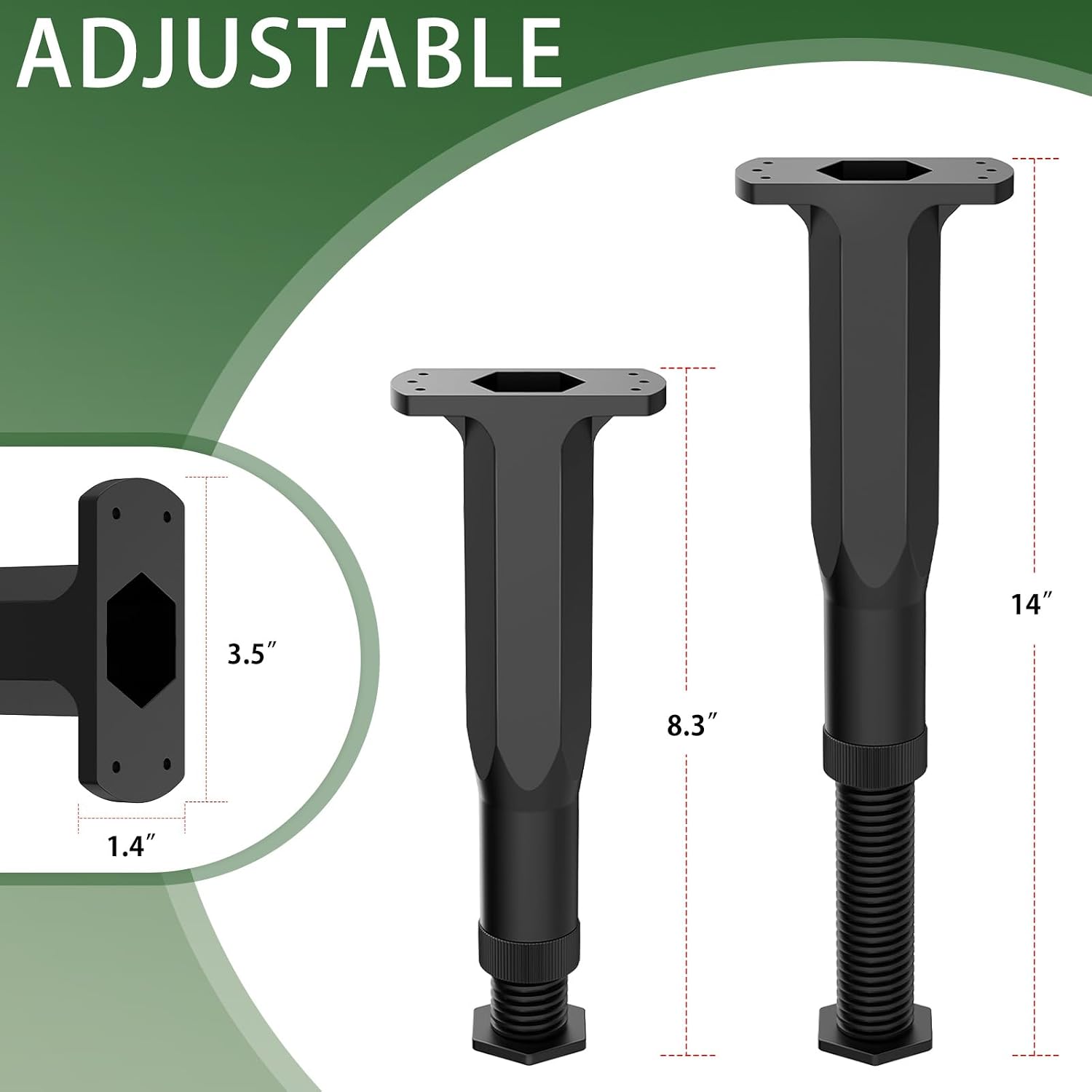woiron 8 Pack Plastic Adjustable Bed Frame Support Legs, Center Support Legs for Queen King Bed Frame & Slats,Furniture Legs for Cabinet/Frame/Sofa//Table/Dresser (8.3"-14.5")