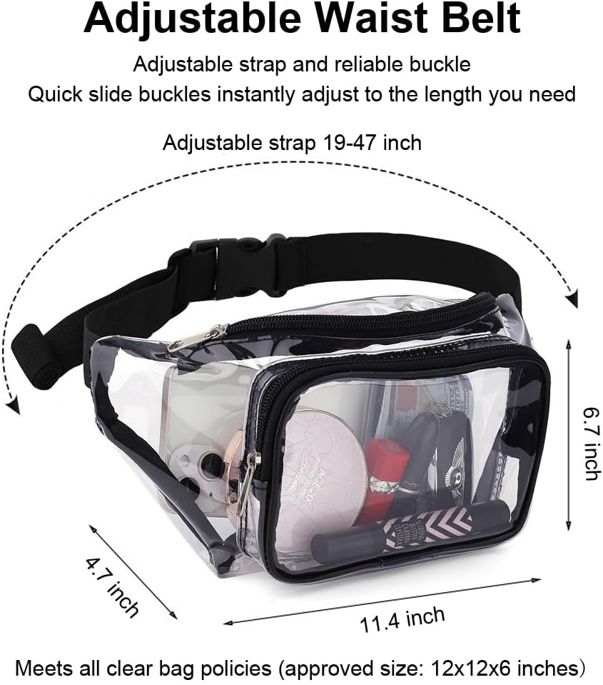 Clear Purses for Women - Stadium Approved Fanny Packs, Belt Bags - Trendy Crossbody Bags (Black) - Image 5