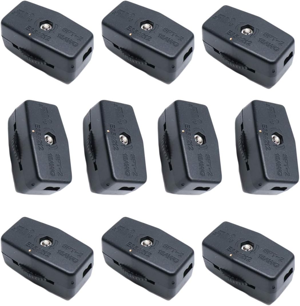 Luomorgo 3A 125VAC Lamp Black Inline Rotary Cord Switch 10pcs