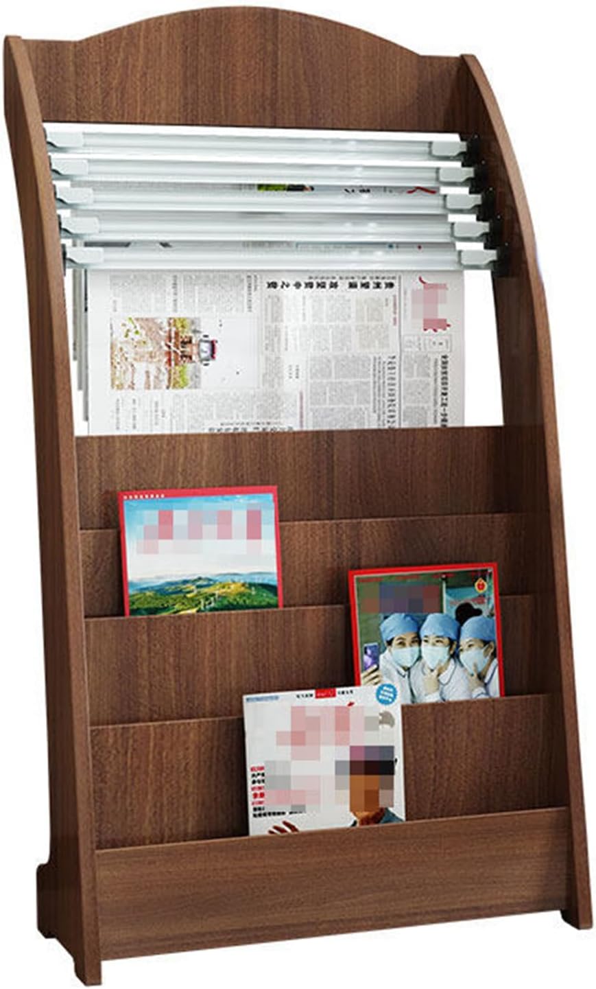 JSWHYBD Magazine Display & Newspaper Stand, Wooden Multi-Tier Floor Rack for Brochures Catalogs, for Exhibition Mall Hospital Office and Home E