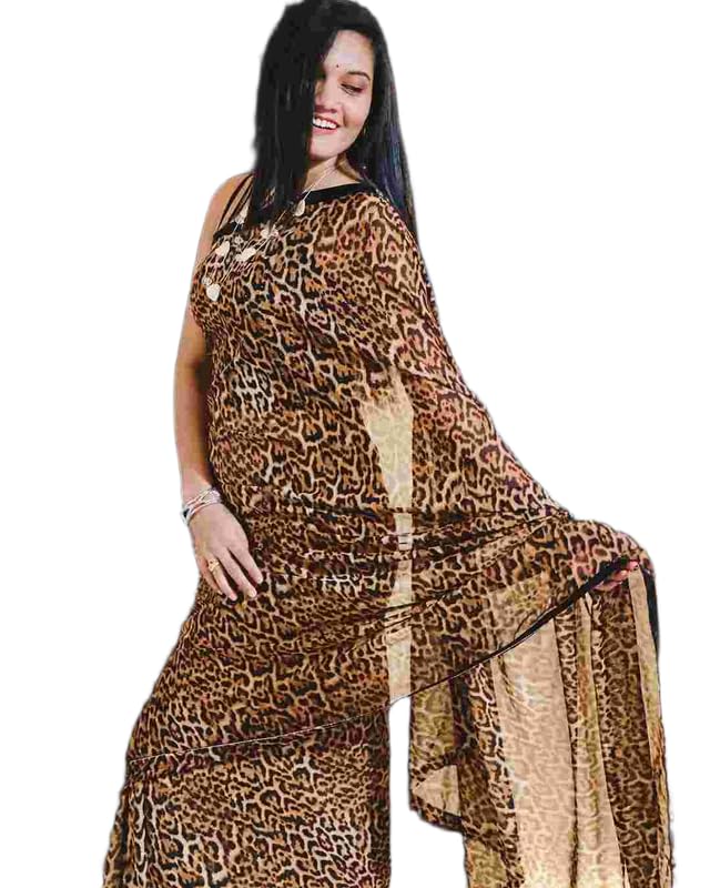 Image of Leopard Print Saree With Soft Fabric with Unstiched Blouse Peace(DYCC53 AMZ)