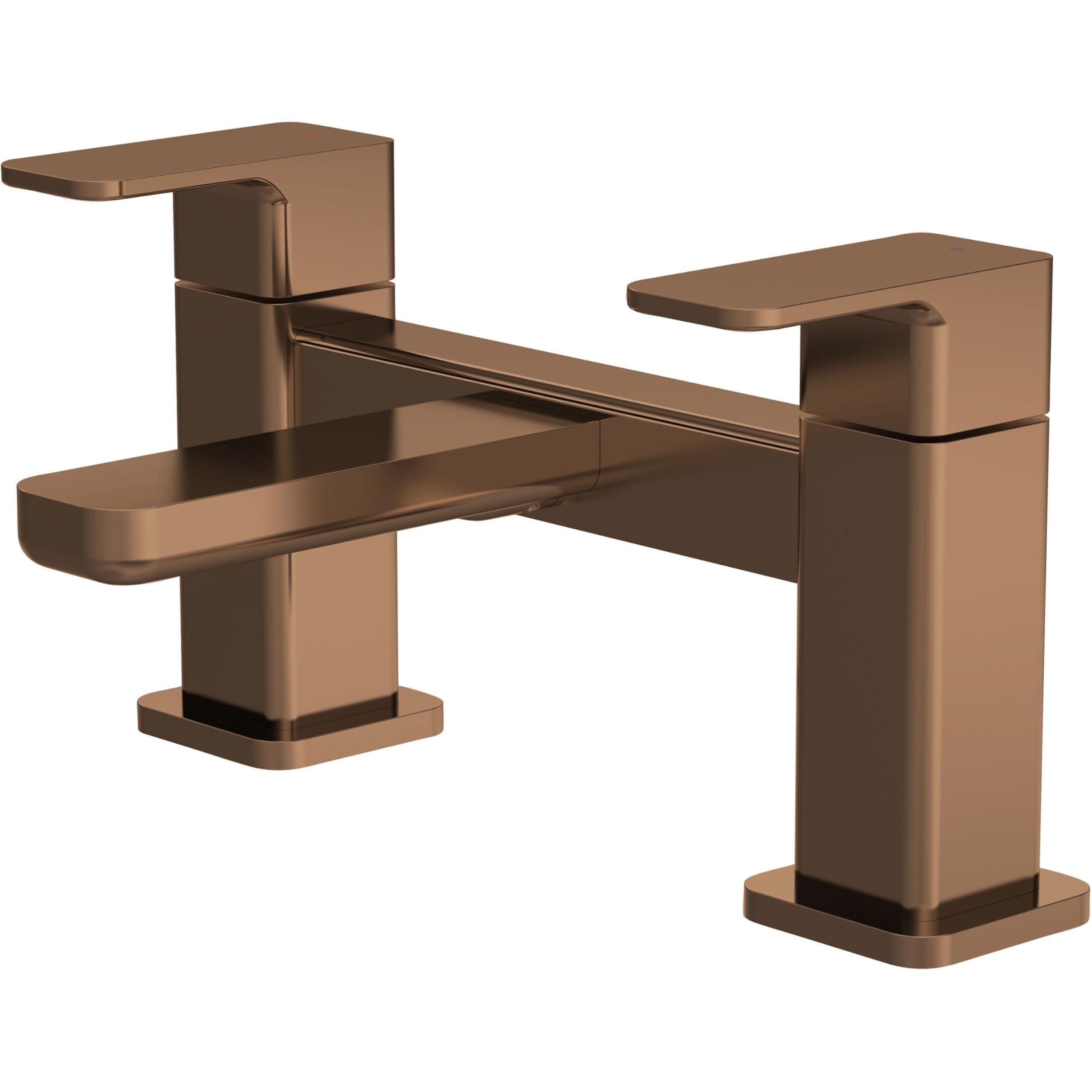 Balterley Brushed Bronze Bath Filler Tap, Deck Mounted Bathroom Tap Mixer Filler With Dual Lever Handles, Square Body Bathroom Taps, Flat Square Spout Bath Mixer Taps - 230 X 147 X 136 Mm (Brushed Bronze)