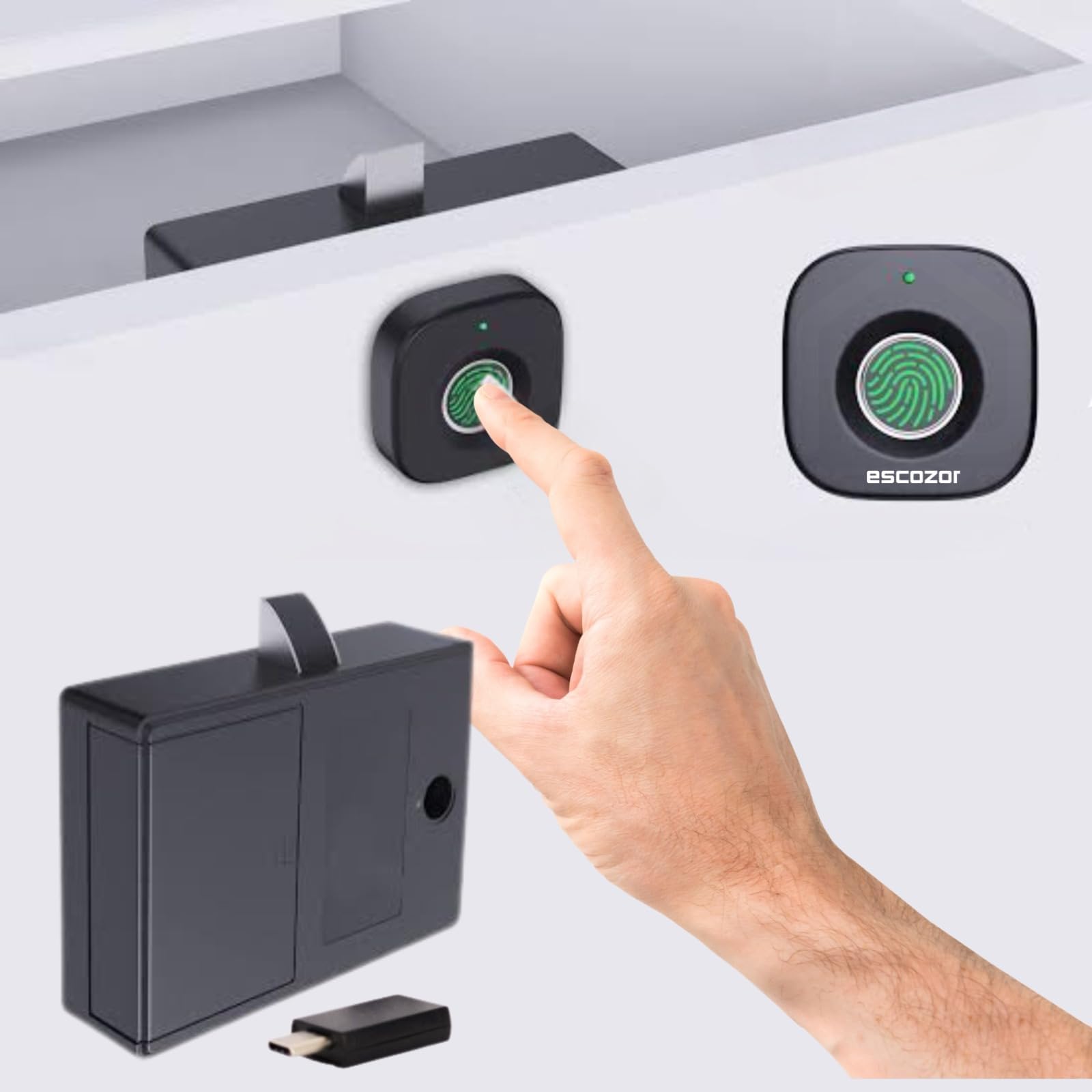 Escozor® CL010 Smart Digital Fingerprint Lock for Drawer, Cabinet & Wardrobe | Biometric Keyless Security | Stores 20 Fingerprints | Unique E-Key Access