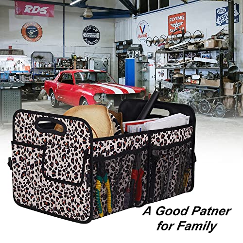 Image of Femuar Car Trunk Organizer, Large Capacity Collapsible Trunk Storage with 11 Pockets, Waterproof, Non-Slip, Suitable for Car, SUV, Truck, Van, Jeep, Sedan, Leopard Print