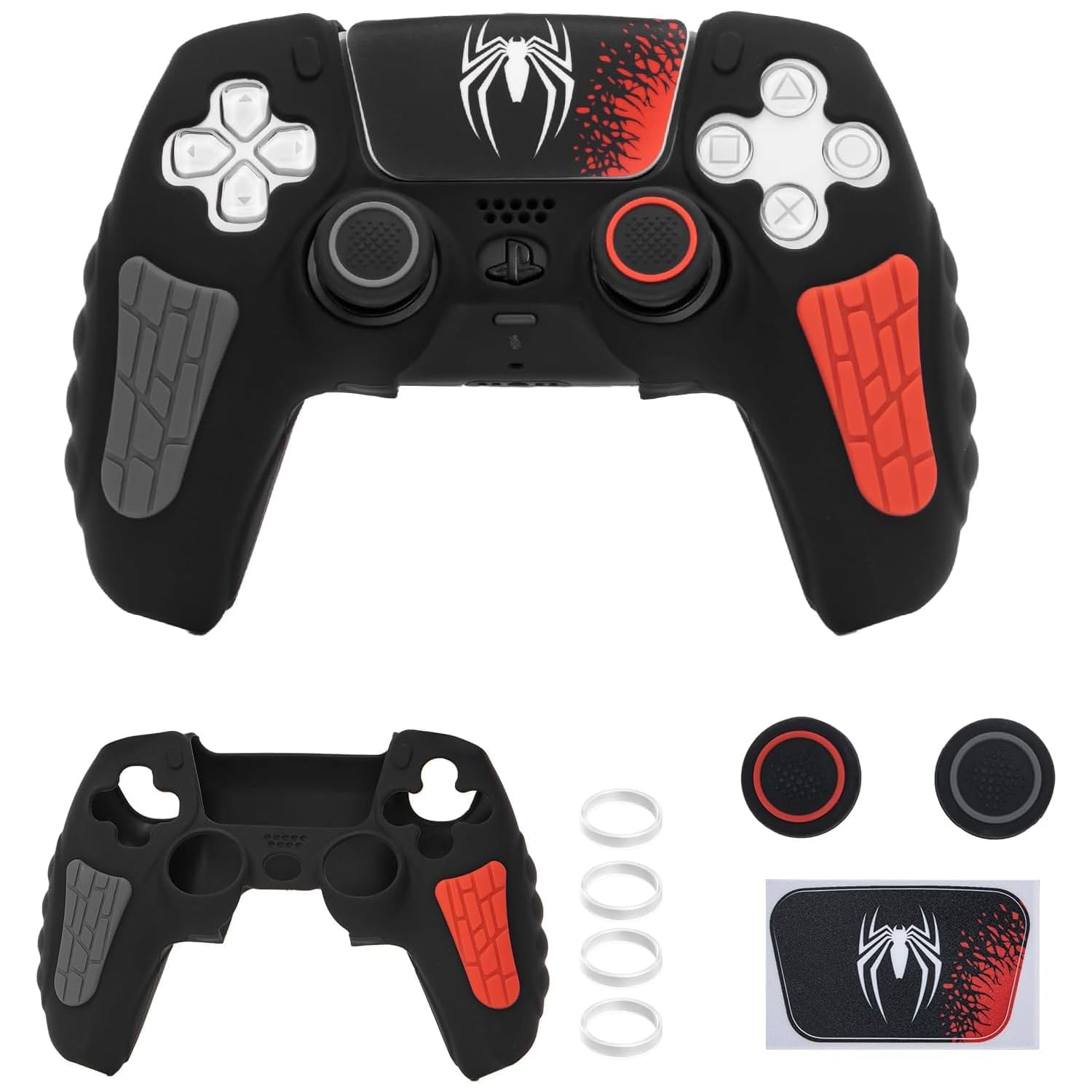 Bolivia's Controller Skin for PS5, Silicone Cover Skin Case for PS5 Dualsense Controller with Thumb Grip Caps, Joystick Protectors and Cover Wrap Sticker, Protection Case Compatible with PS5 (Black)