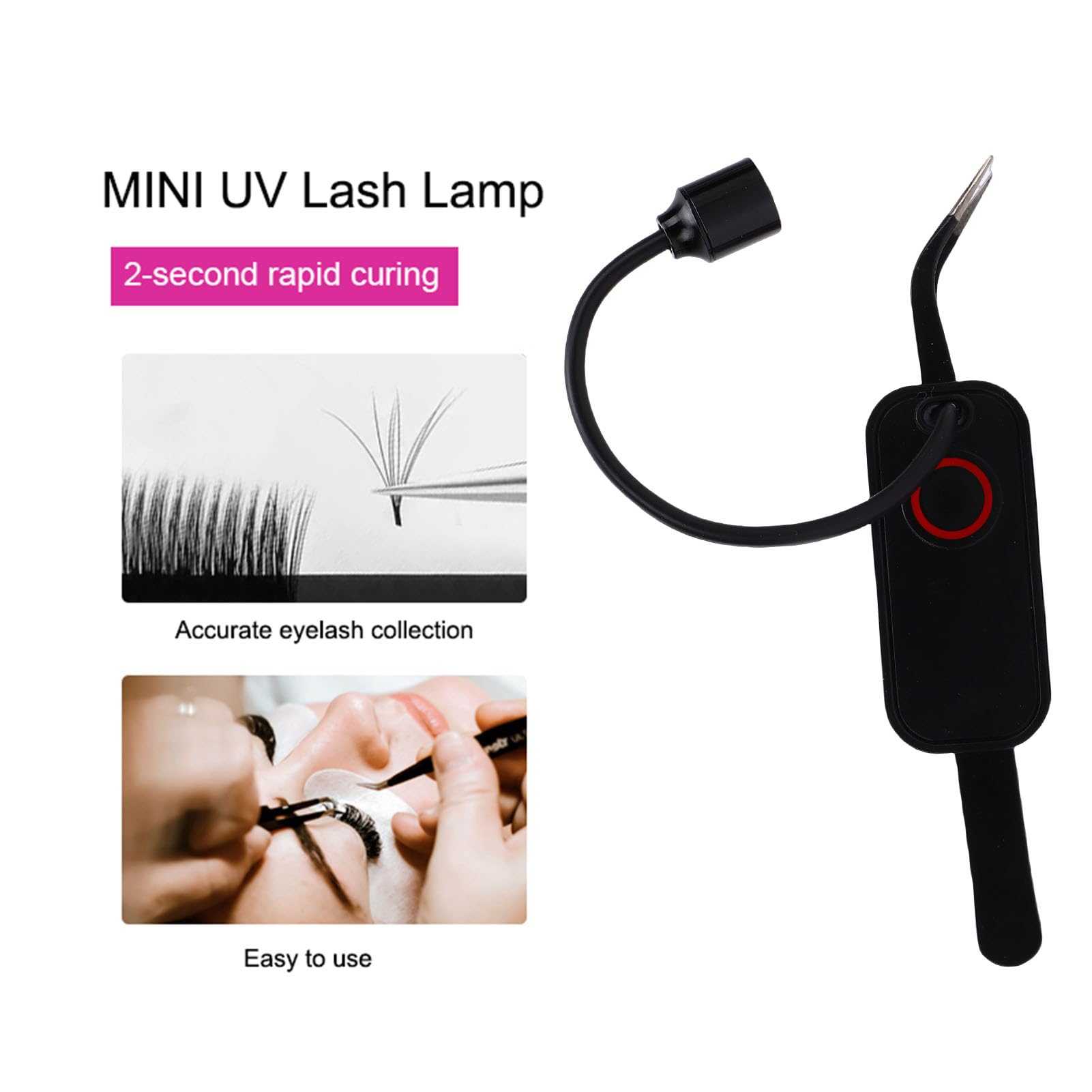 Lampe UV LED pour Extensions de Cils, Lampe à Durcissement Rapide 5 W 405 Nm pour Colle à Cils, Tête Rotative à 180 ° et Batterie Rechargeable, Lumière UV pour Cils