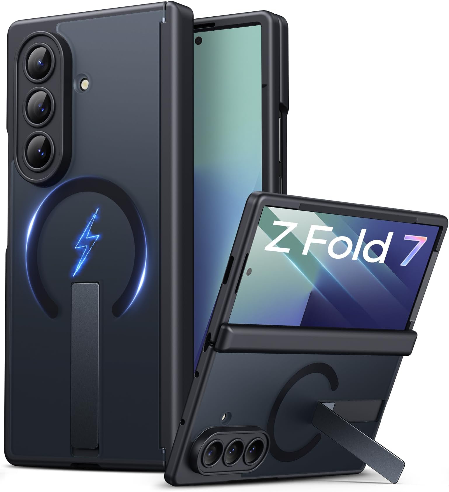 Vihibii for Samsung Galaxy Z Fold 7 Case with Stand, Compatible with MagSafe, Full Lens & Hinge Protection, Front Screen Protector, Military Grade Rugged Phone Cover Case for Galaxy Z Fold 7, Black