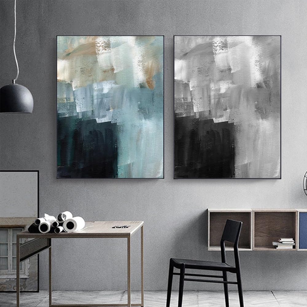 WBYZAC Set of 2-Abstract Color Block Mosaic Pattern Modern Style Canvas Printing Painting Living Room and Dining Room Office Porch Decoration-40 * 50cm (No Frame)