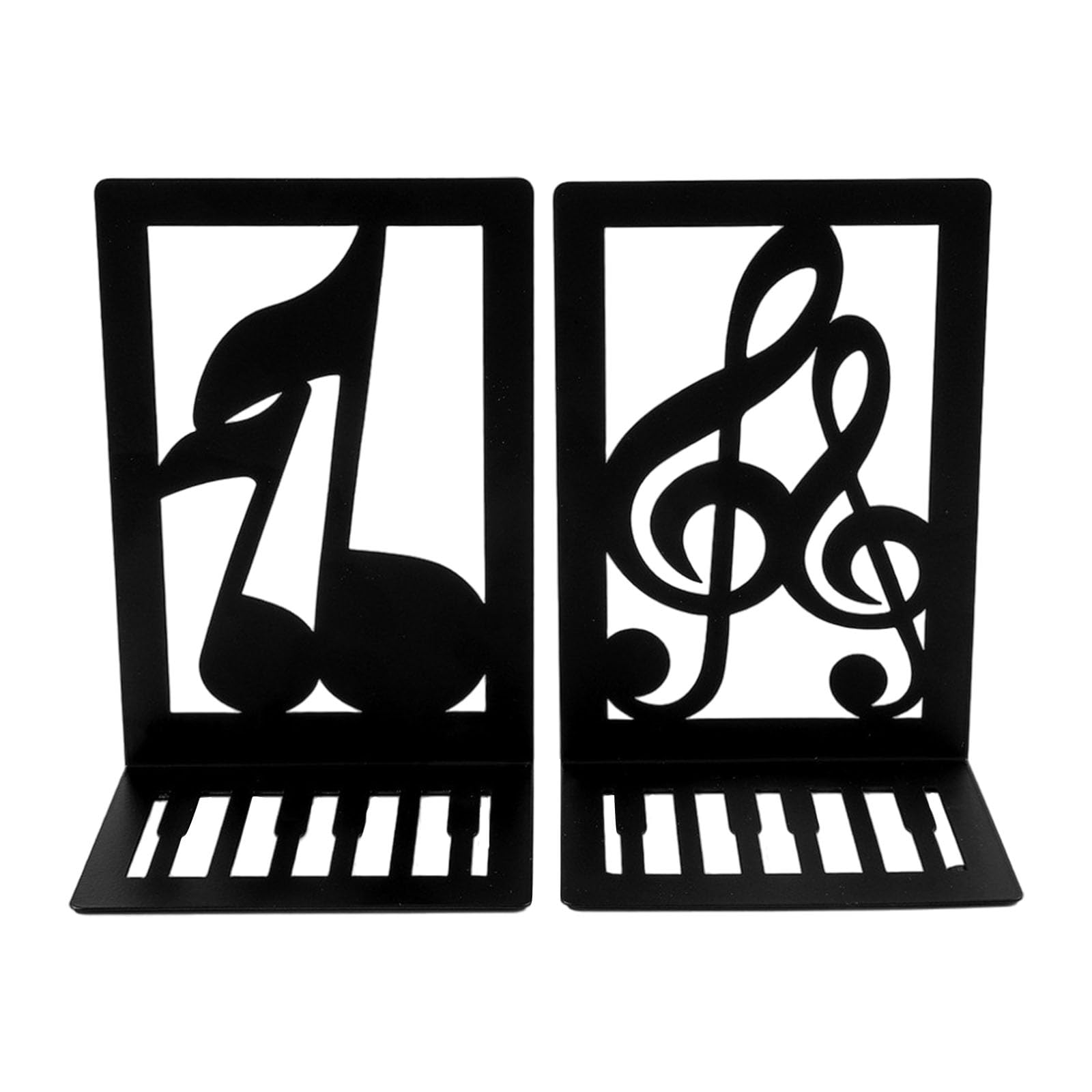 Of 2 Heavy Duty Metal Bookends for Shelves Hollowed Musical Note Metal Book Stopper for Home Library Decorative Shelf