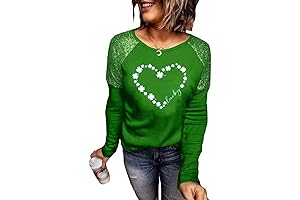 Womens St. Patrick's Day T-Shirt Shamrock Printed Sequined Casual Lucky Clover Graphic Tee Tops