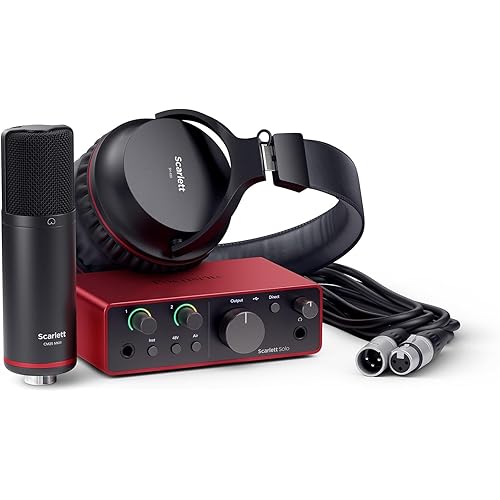 Focusrite Scarlett Solo Studio 4th Gen USB Audio Interface Bundle for the Songwriter, Guitarist or Vocalist with Condenser Microphone and Headphones for Recording, Songwriting, and Podcasting