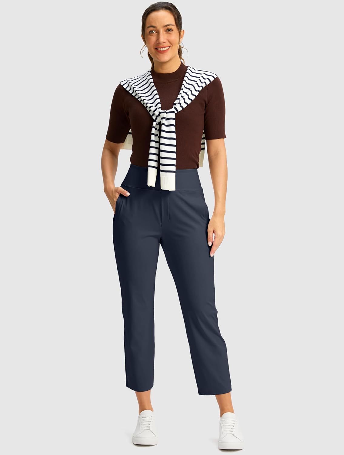 SANTINY Women's Pants with 3 Pockets 7/8 High Waisted Stretch Ankle Pants for Women Golf Casual Travel Athletic Work - Image 4