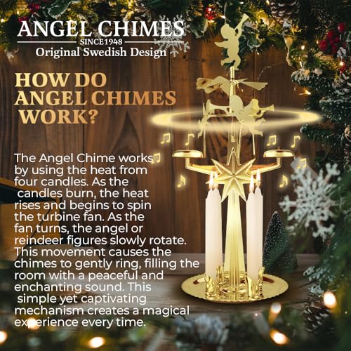 Original Swedish Angel Chimes, Carousel and 4 Candles – Scandinavian Spinning Festive Chimes for Christmas, Best Memorial Gift Since 1948, Home Decorations - Gold Brass - Image 5