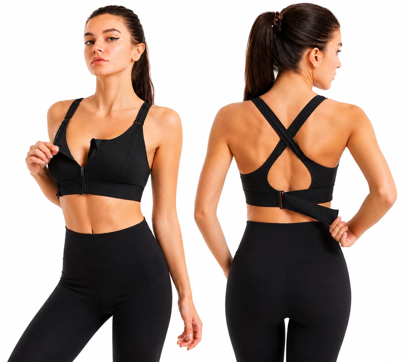 GVV Women's High Impact Sports Bra with Front Zip, Criss Cross Back, Polyester Spandex, Wirefree Workout Bra for Gym, Yoga, Running, Fitness, Activewear, Breathable Stretch Support-picture-23