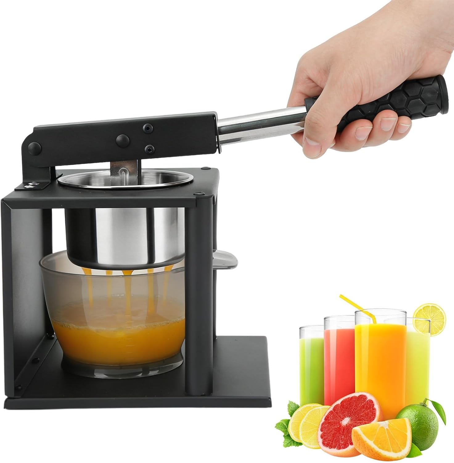 Manual Press Juicer, 304 Stainless Steel Hand Pressed Juicer Fruit Squeezer with Two Filters Lever Design Lemon Juicer Squeezer for Home