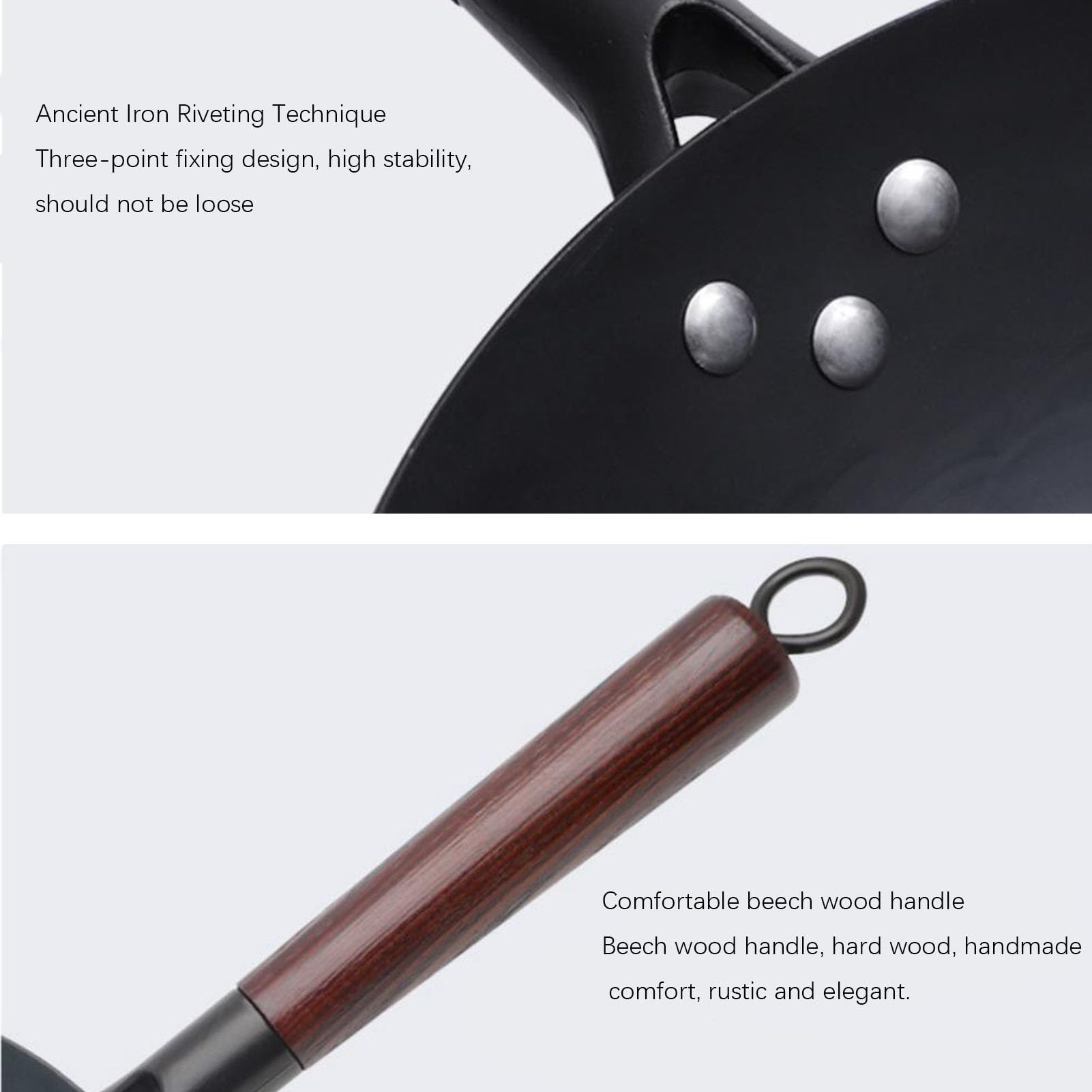 Vnook Woks aus Gusseisen, handgehämmerte Woks aus Eisen, Mehrzweck-Woks aus Gusseisen, Bratpfannen, keine Beschichtung, antihaftbeschichteter Topf for Elektro-/Induktions-/Gasherde(34cm)